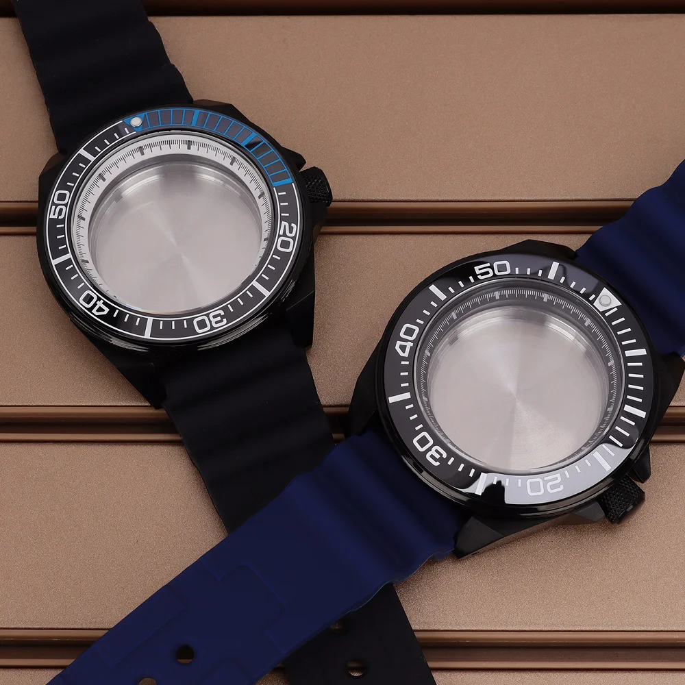 

NH35 Case 43.8MM Diver Watch Case Rubber Strap Sapphire Glass For Modified Samurai NH35 NH36 NH38 NH34 4R36 Movements 28.5mmDial