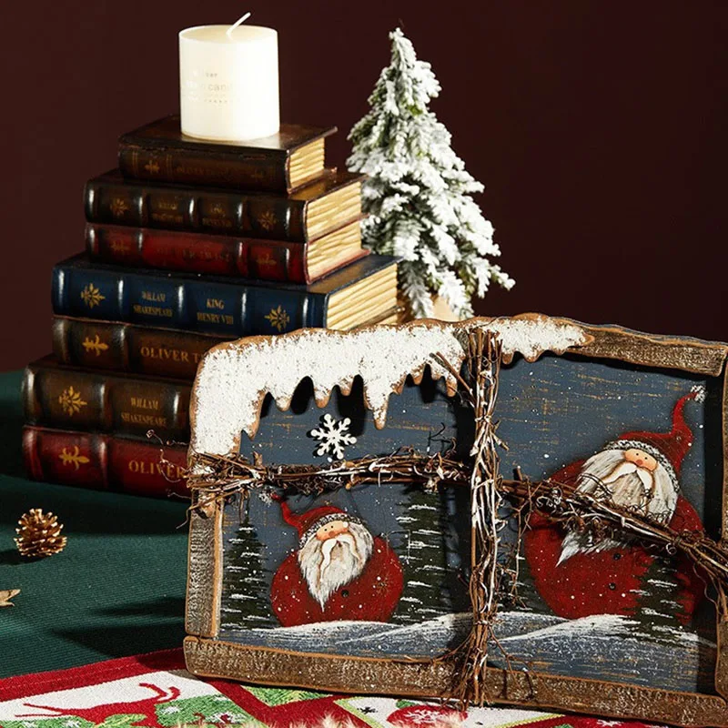 Wooden Santa Claus Shine Wall-Mounted Feature Wall Pendant Tavern Restaurant Cafe Festive Atmosphere Creativity Wall Decoration