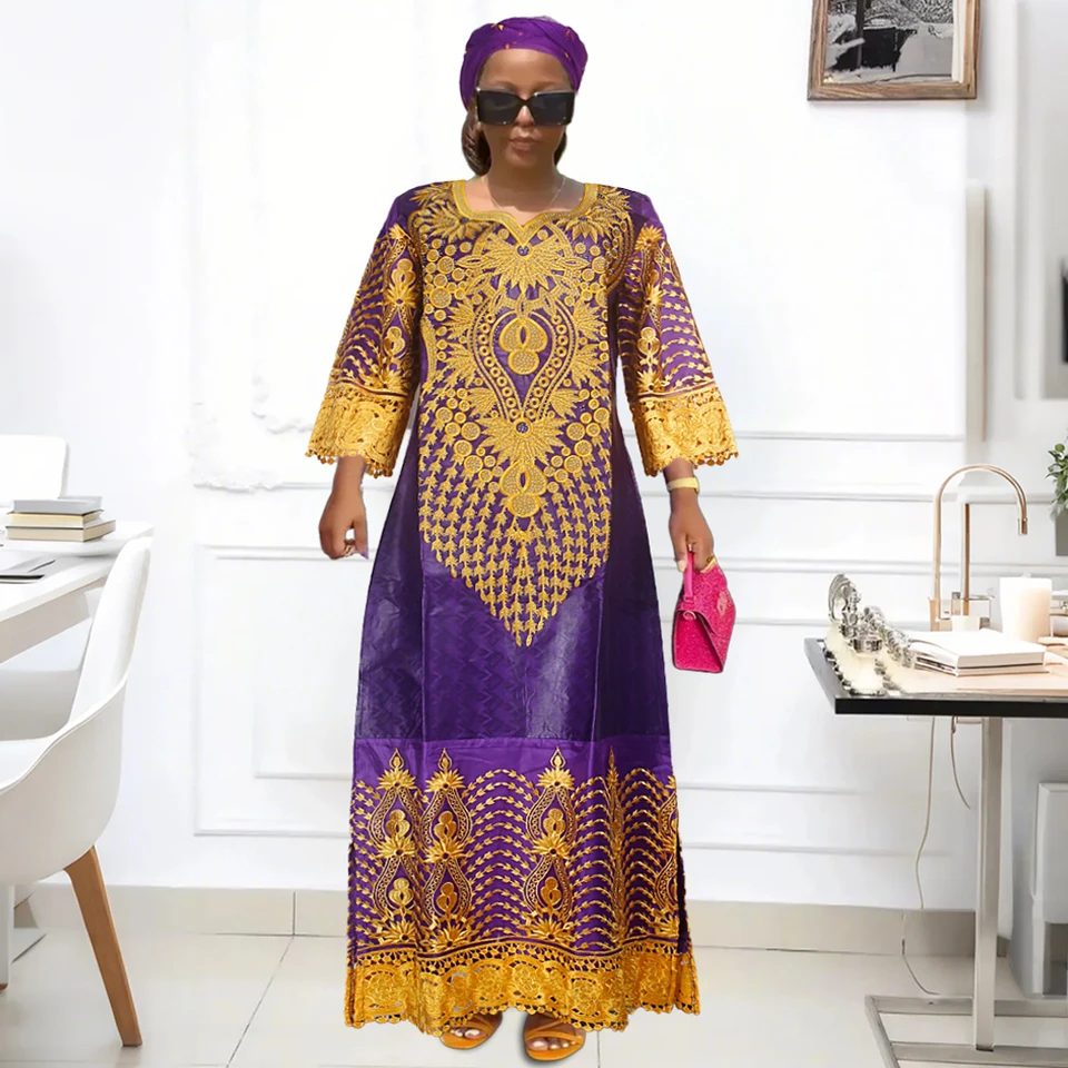 H&D Women Traditional African Dresses Bazin High Quality Embroidery Dresses  purple Traditional Dress for Wedding Party Occasions - AliExpress 200000532