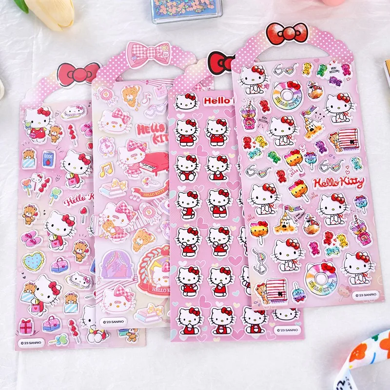 4pcs Sanrio Stickers Anime Cartoon Hello Kitty Pochacco Kuromi Cinnamoroll Melody Guitar Phone 3d Stereo Bubble Sticker Kids Toy