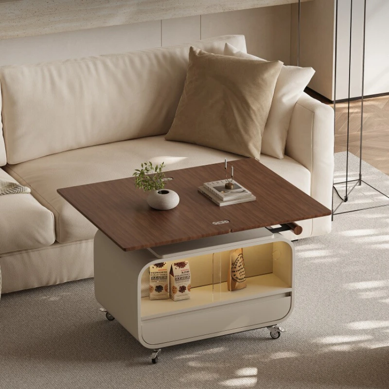 

Medieval lift coffee table movable folding dining table living room household multi-functional small apartment trolley side
