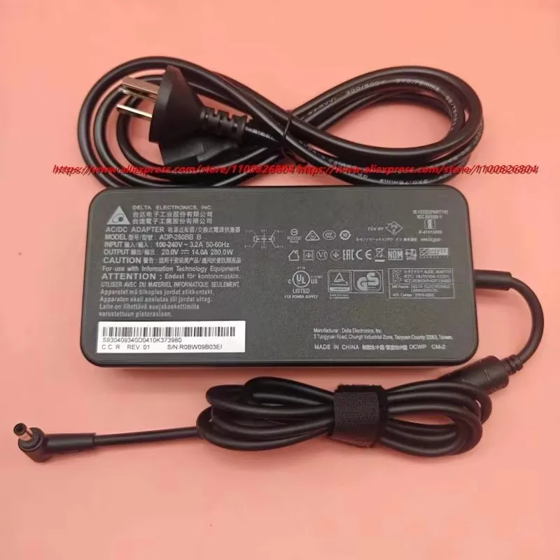 Adaptador de CA Delta genuino 20V 14A 280W cargador de ordenador portátil ADP-280BB B con punta de 5,5x2,5mm fuente de alimentación para juegos A18-280P1A A280A005P