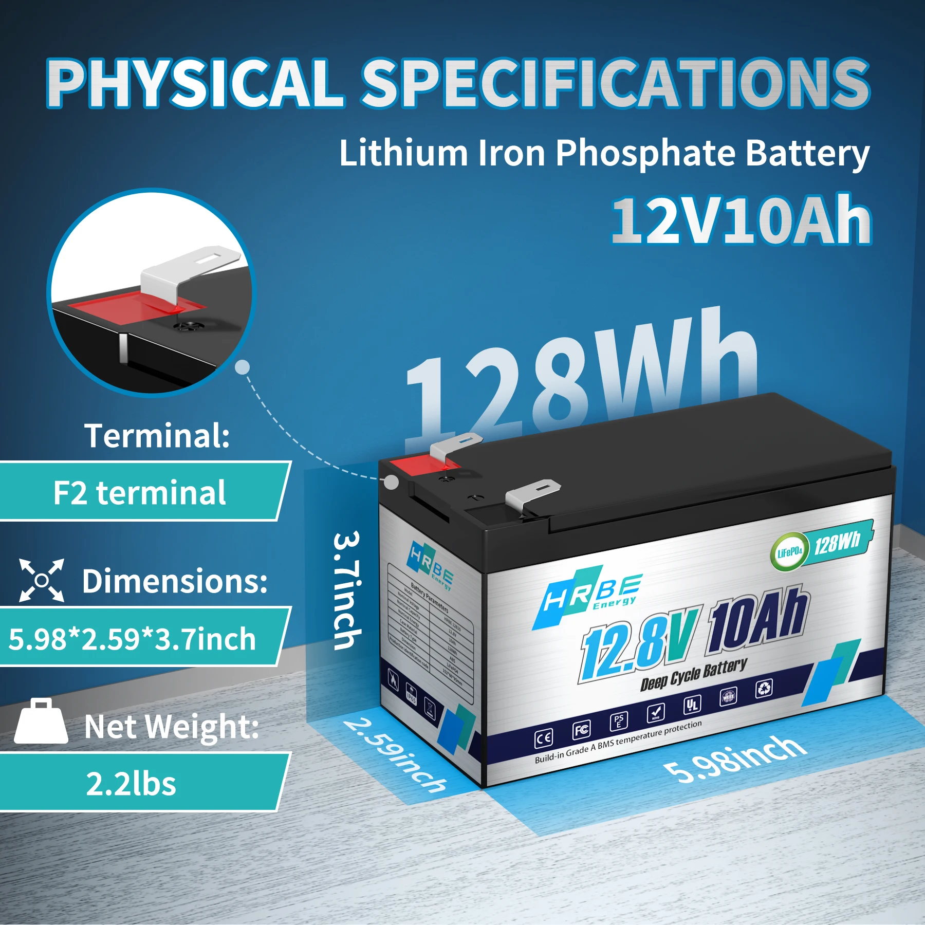 HRBEEnergy 12V 10Ah LiFePo4 Battery Lithium Iron Phosphate 12V LiFePo4 Rechargeable Battery for Kid Scooters Boat Motor Tax Free