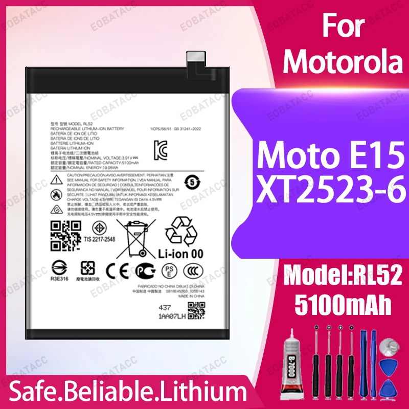 5000mAh RL52 Battery For Motorola Moto E15/XT2523-6 Large capacity Batteries+Free Tools
