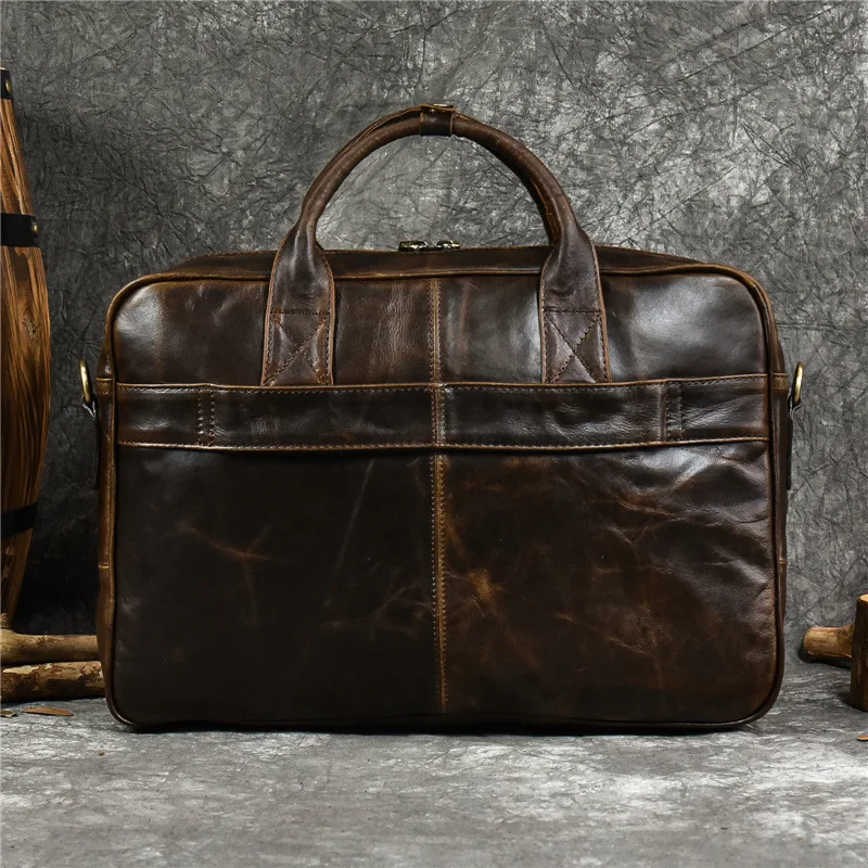 Men's Genuine Leather Briefcase, Business Handbag, Top - layer Cowhide Shoulder and Cross - body Bag for Carrying Laptop Outdoor