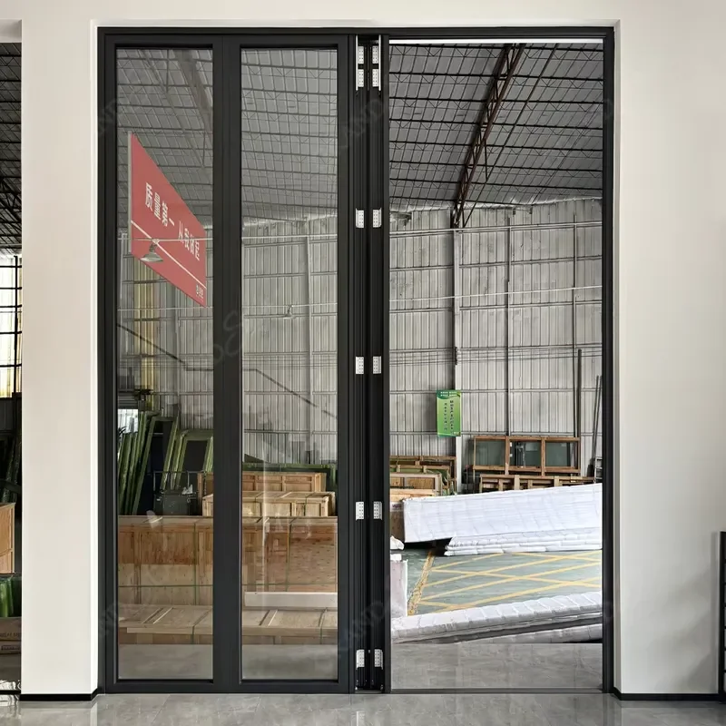 Customized Soundproof Double Glazed Sliding Folding Door System Aluminum Steel French Style Folding Glass Exterior Doors