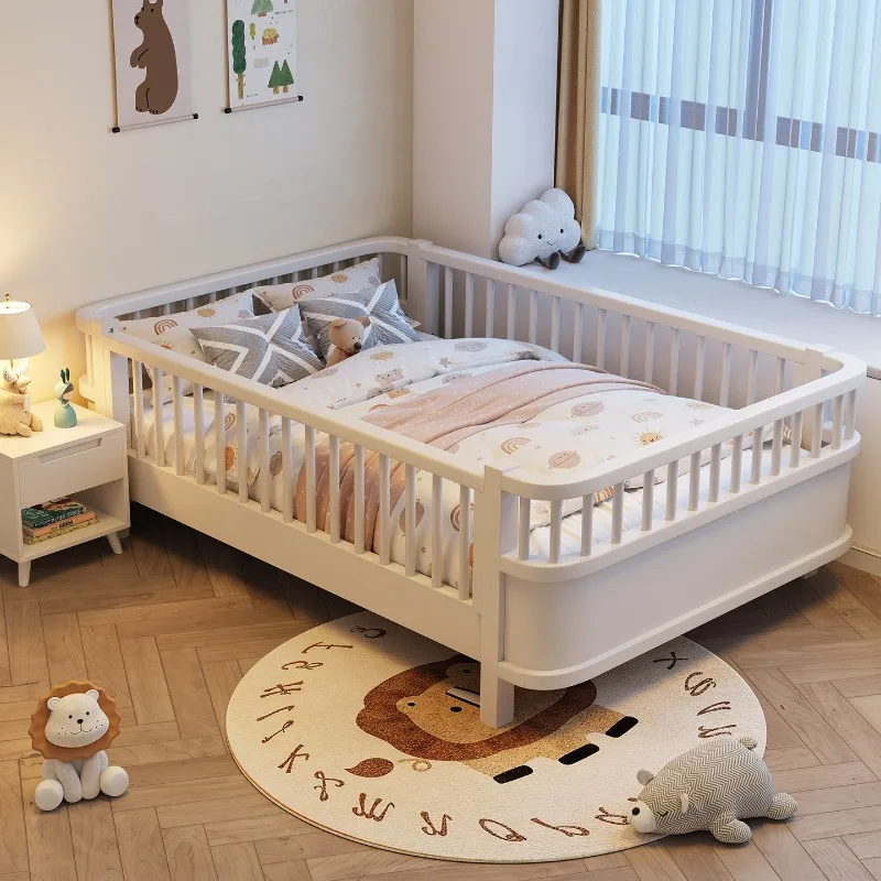 Solid wood bed with guardrail anti-drop boys and girls bed sheet person 1 meter 5 bed, splicing bed adults can sleep  fence