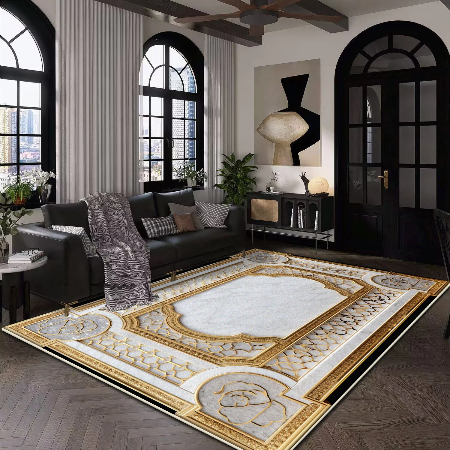 European Luxury Retro Rugs 1.9x2.9ft Anti-Slip Carpet