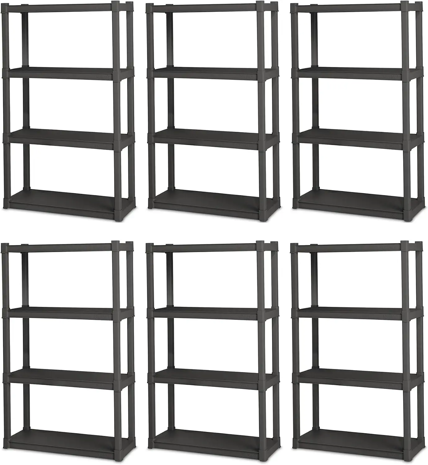 Sterilite 6-Pack 4 Shelf Unit, Heavy-Duty Shelving Storage and Utility Rack - Standing Plastic Organizer Shelves for Kitchen, Ba