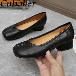 2024 Summer Split Toe Low Heel Single Shoes Women Designer Pleated Real Leather Ballet Shoes Elegant Dress Loafers Shoes Mujer