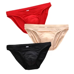 3 Pack mens underwear briefs ick silk sexy Breathable Sweat Briefs Comfortable Underpants U Convex Big Scrotum Pouch Panties