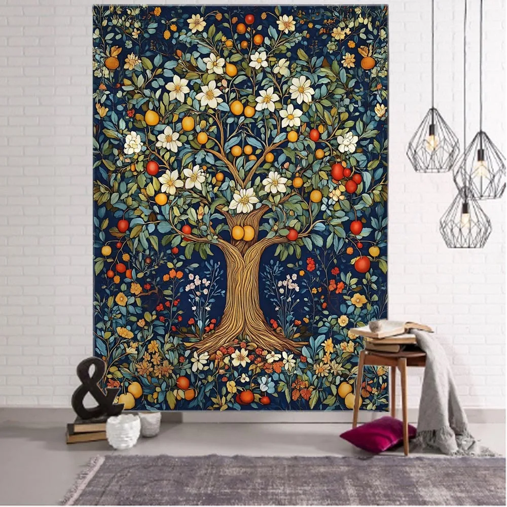 

Vintage Tree of Life Tapestry Wall Hanging Feudal Aesthetics Decoration Thin Carpet Flower Oil Painting Landscape Fabric Mural