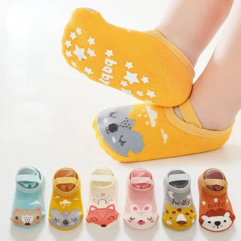 

Cartoon Print Newborn Baby Socks Non Slip Cotton Toddler Floor Sock with Rubber Soles Casual Home Sock for 0-3 Years Old