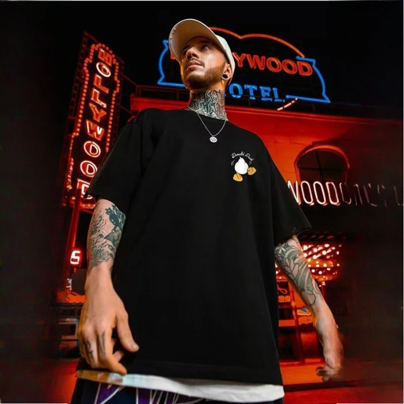 8XL Loose Fitting Fashionable American Vintage Duck Expression Print T-shirt With Round Neck Men Versatile Couple Outfit image 4