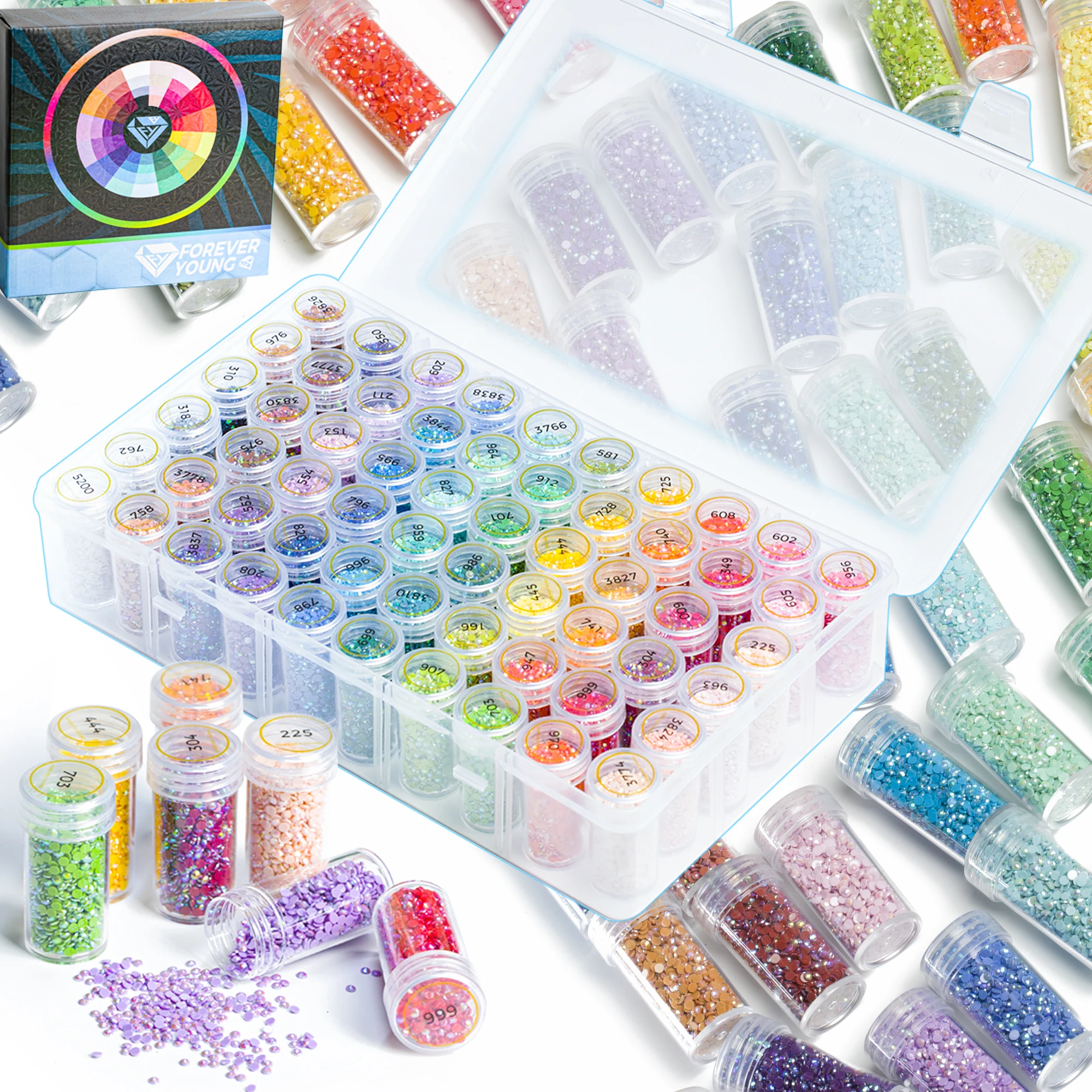 5D Diamond Painting Accessories, Round 2.8MM 60 Colors Resin AB Diamond Painting Drills with Storage Container Box