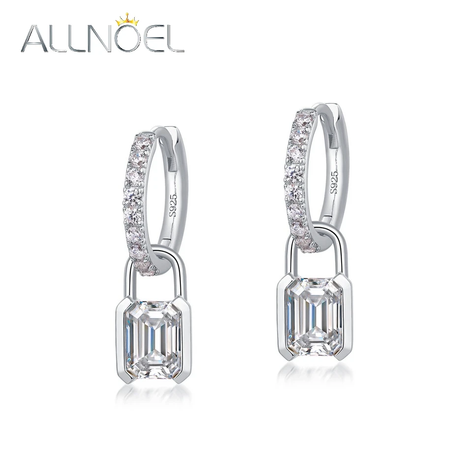 ALLNOEL D اللون مويسانيتي قفل هوب أقراط للمرأة 925 فضة أقراط هدية عيد ميلاد المجوهرات بالجملة مع GRA