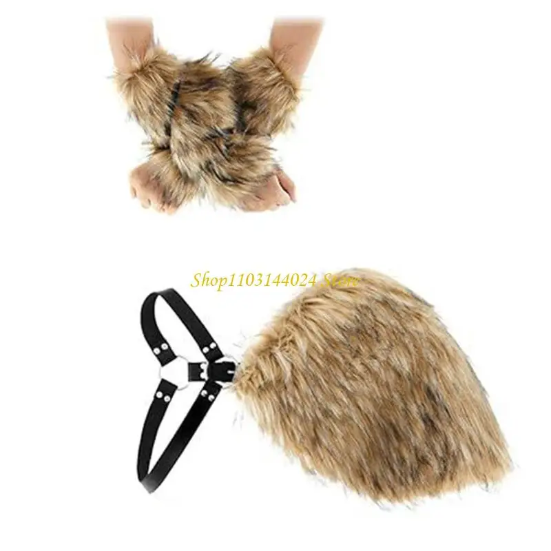 n5keフレンドリーな人工毛皮のハロウィーンショルダースリーブケープとアームスリーブウォーマーセットテーマパーティーコスチュームアクセサリー