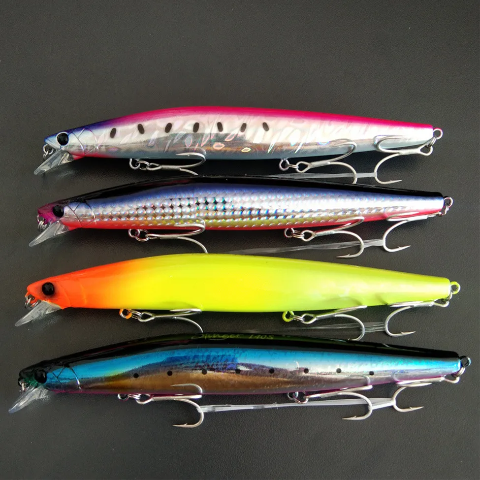 TSURINOYA 4PCS DW92 140mm 26g Top Fishing Lure Sinking Minnow Saltwater Black Bass Pike Long Casting Hard Baits Tungsten Weight