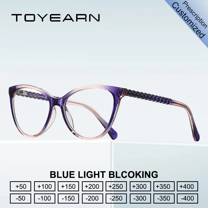 

Новые женские очки для чтения TOYEARN TR90 в форме кошачьего глаза, с диоптриями для коррекции близорукости, с линзами CR39, блокирующие синий свет, оправа для оптических очков