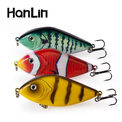 Hanlin 70mm/14.5g Fishing Lure Slow Sinking Slide Glide Jerkbait Wobblers Rattle Hard Artificial Baits Pike Musky Bass Tackle