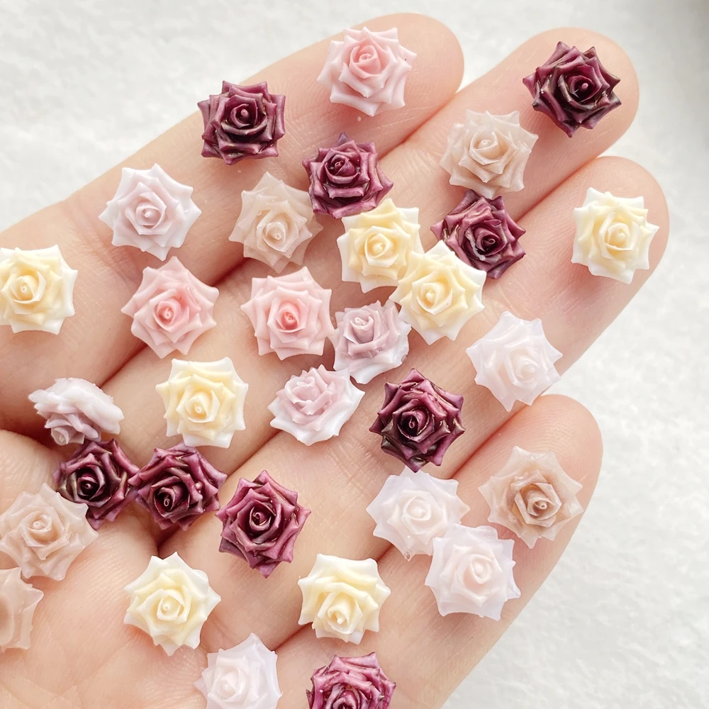 Mini kolorowe róże żywiczne figurki kwiatowe 50/100 sztuk płaski tył do zdobienia paznokci DIY ślub Scrapbooking tworzenia biżuterii rzemiosło