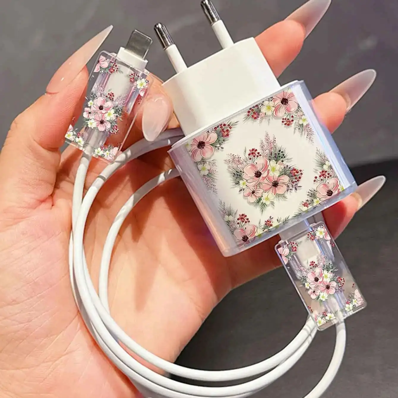 Eine weiche TPU-Schutzhülle, kompatibel mit iPhone 20W 18W EU-Schnellladegeräten, inklusive Kabelschutz und Kabelaufwicklern/-abdeckungen.