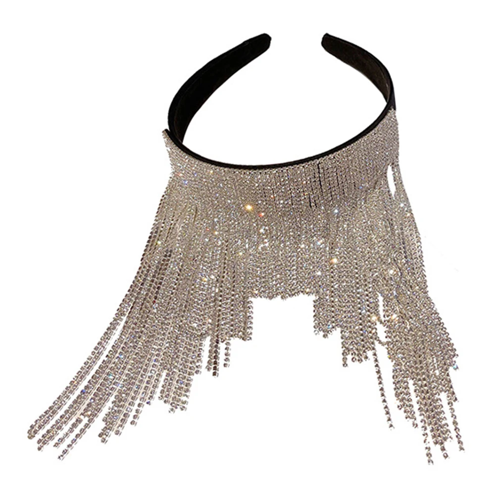 

Rhinestone Headband Hair Hoop Accessories for Girls Festival Tassels Full Diamond Decor Stylish Hairband Women Elegant