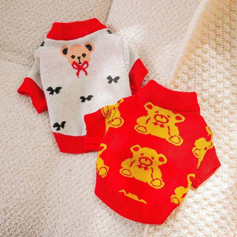 

Couple Bear Sweater Puppy New Year Sweater Autumn and Winter Pet Clothes Teddy Warm Two-legged Sweater Gift For Dog