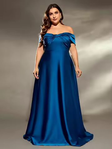Mgiacy plus size Line neck irregular cross neck satin full skirt Evening gown Ball dress Party dress Bridesmaid dress
