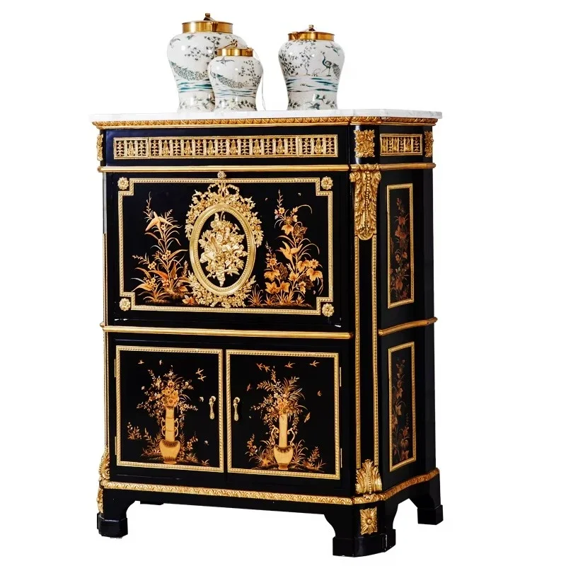 New vintage style luxury classic brass and wood several-layer cabinets with handmade flower paintings