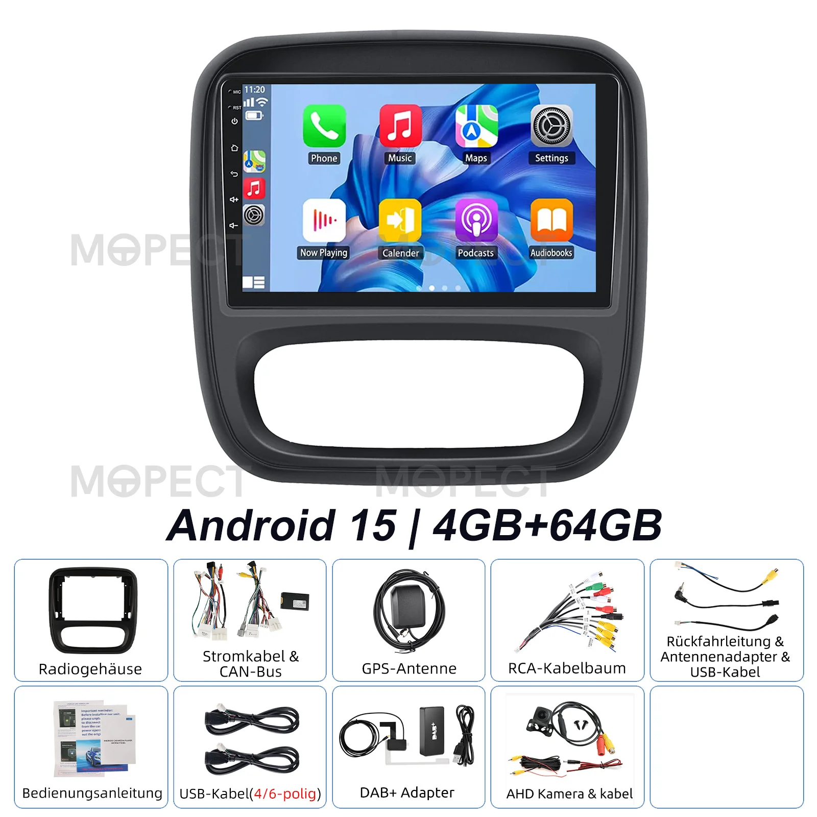 MOPECT 64GB Android 15 Autoradio DVR DAB+ Android15 AM FM voor Vauxhall Vivaro B 2014-2019 Autostereo Radio Carplay GPS BT WiFi