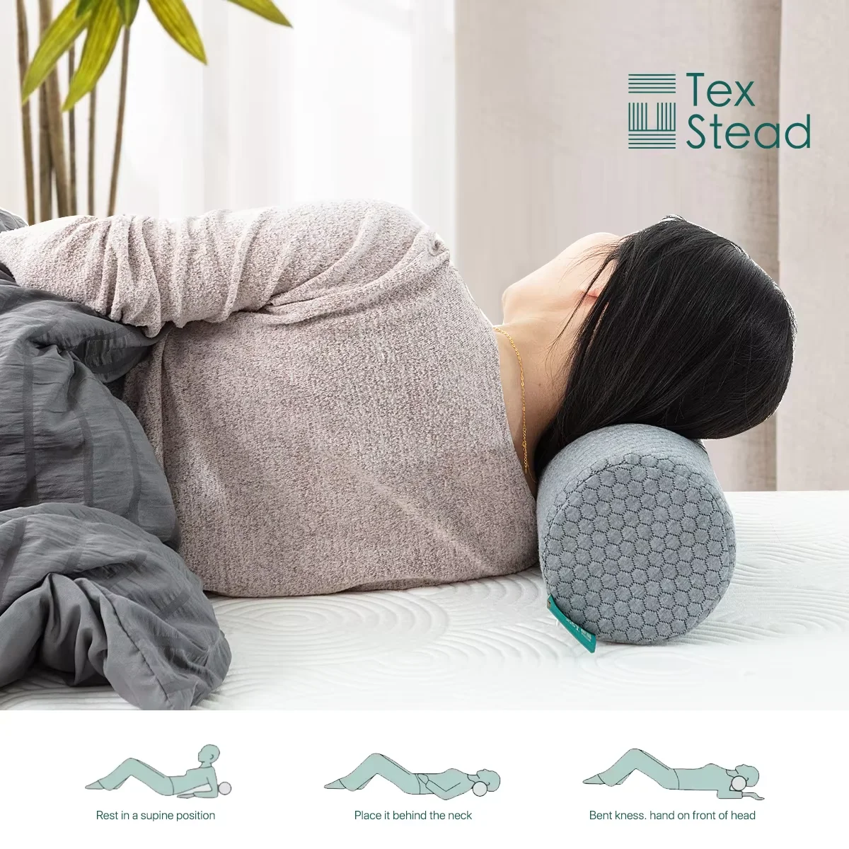 Air Layer Memory Foam Bolster, Massage Cylinder Lumbar Pillow, Washable Jacquard Cover, Ergonomic Support