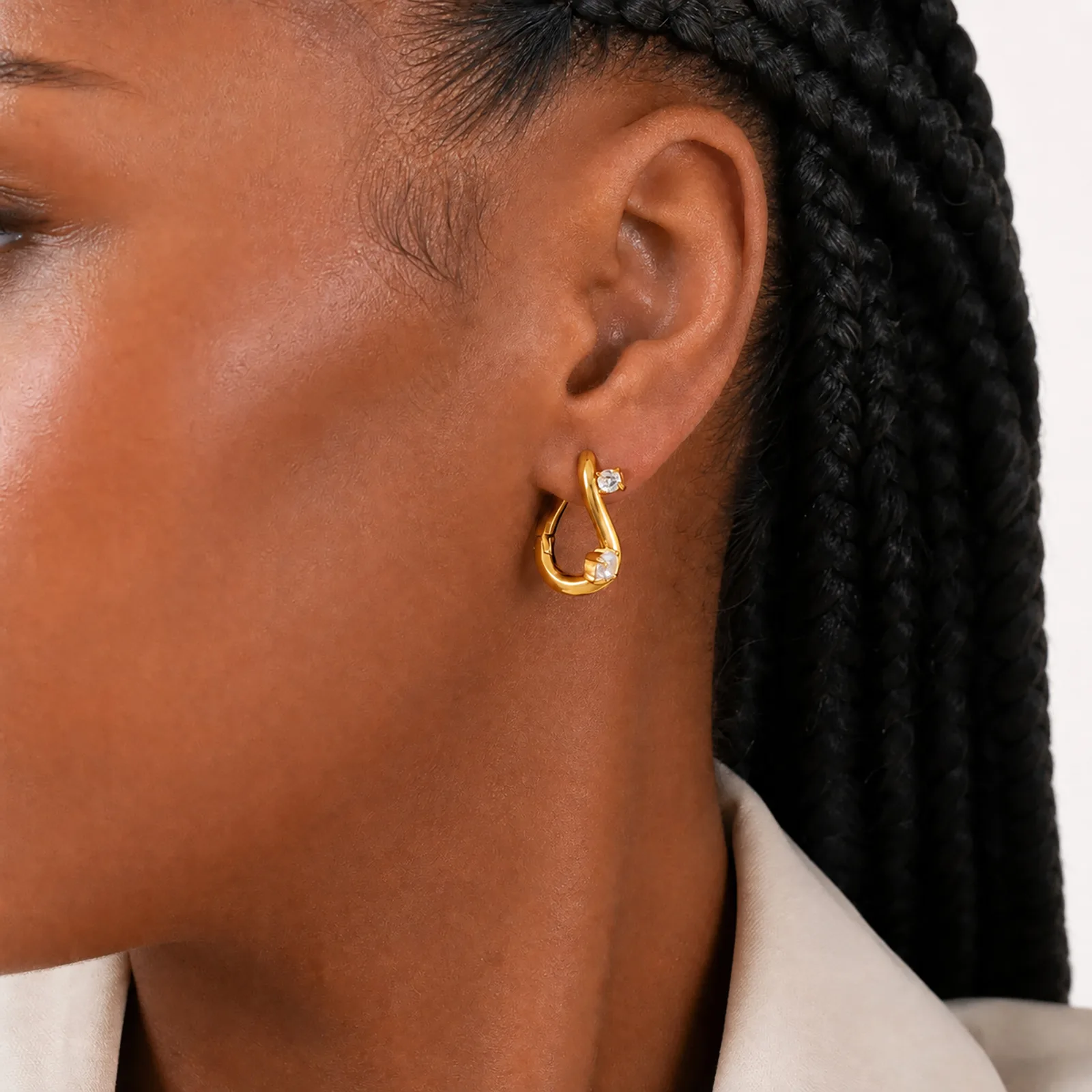 CZ Huggie Hoop Earrings for Women, Chunky Gold Plated Stainless Steel Waterproof Geometric Statement Jewelry
