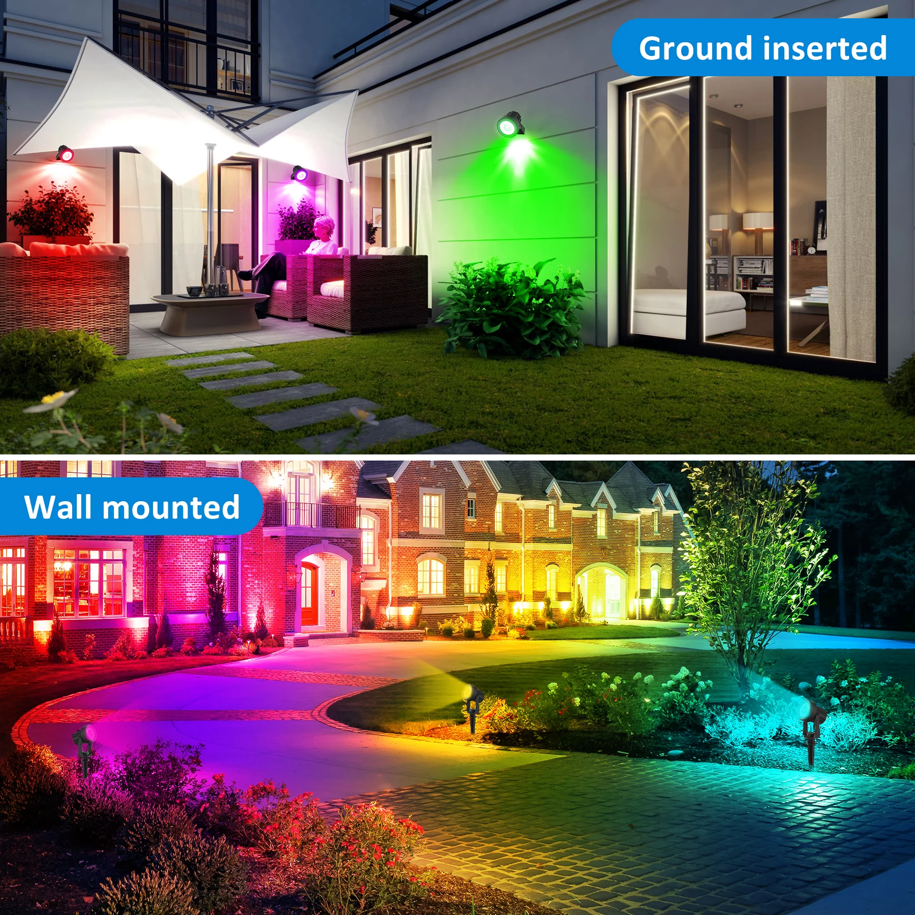 1/2/4 Lights RGB Solar LED Light Outdoor Solar Spotlight Solar Garden Light Outdoor IP65 Lawn Lamp Festival Decorative Lights