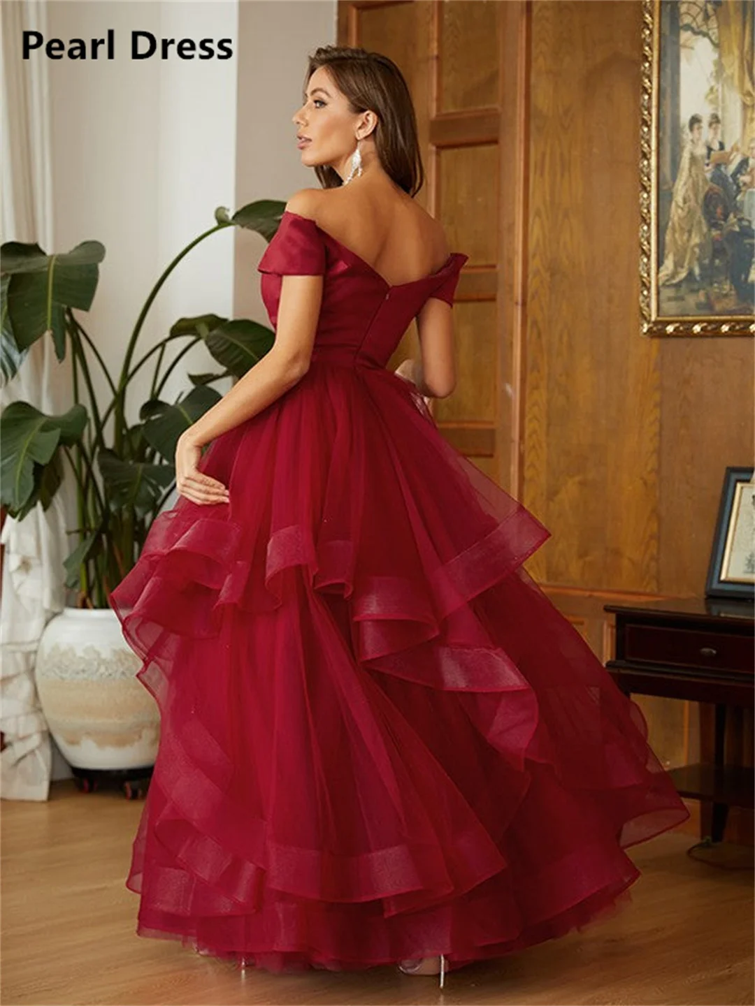 Wedding Dress Luxury Dresses Women 2024 Custom Made Claret Women's Long Evening Dress on Offer V-neck Ground Length Layered Gala