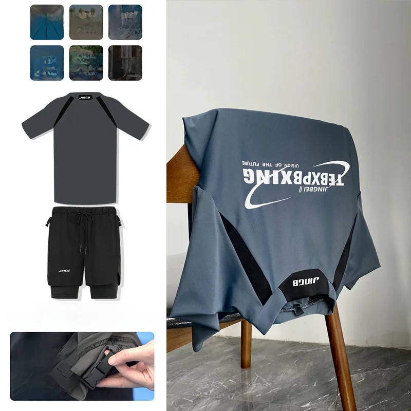 

Surf Themed Two-Piece Swimming Suits for Teens M Model Anti-Exposure Hot Spring Swimsuits Casual Sportswear Sets