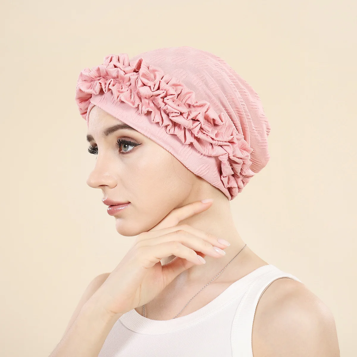 

Ruffle Flower Turban Women Chemo Cap Headscarf Bonnet Beanies Headwrap Indian Hat Muslim Hijab Hair Loss Headwear Turbante Mejur