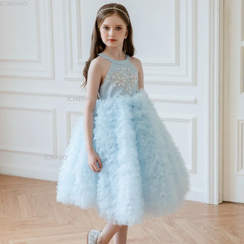 

Children Girls Party Dress Bow Princess Gown Puffy Tulle Flower Girl Wedding Kid Birthday Pageant Formal Vestido Dresses Costume