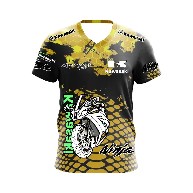 2025 الصيف دراجة نارية الرياضة كاواساكي دراجة نارية فريق شعار في الهواء الطلق على الطرق الوعرة المنافسة المشجعين الرجال سباق الدراجات النارية تي شيرت #4