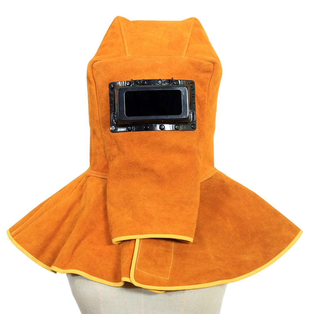 Maschera per saldatura protezione scialle copertura cappello in pelle bovina collo testa cappuccio saldatore protettivo arancione uomo