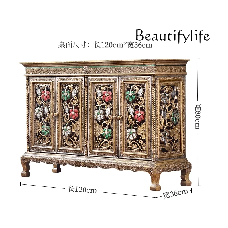 Exotic style solid wood carving entrance cabinet South East Asia living room screen cabinet