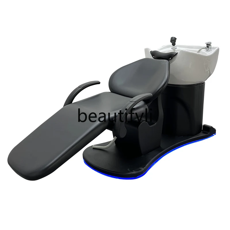 

New high-end Internet celebrity barber shop hair salon multi-function semi-reclining electric lift flush shampoo bed