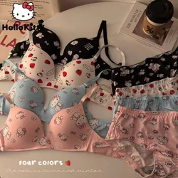 Sanrio Hello Kitty ładny zestaw biustonosza dla kobiet styl japoński estetyczny bielizna-majtki 2-częściowy garnitur Y2k dziewczyna słodka bielizna kalesony