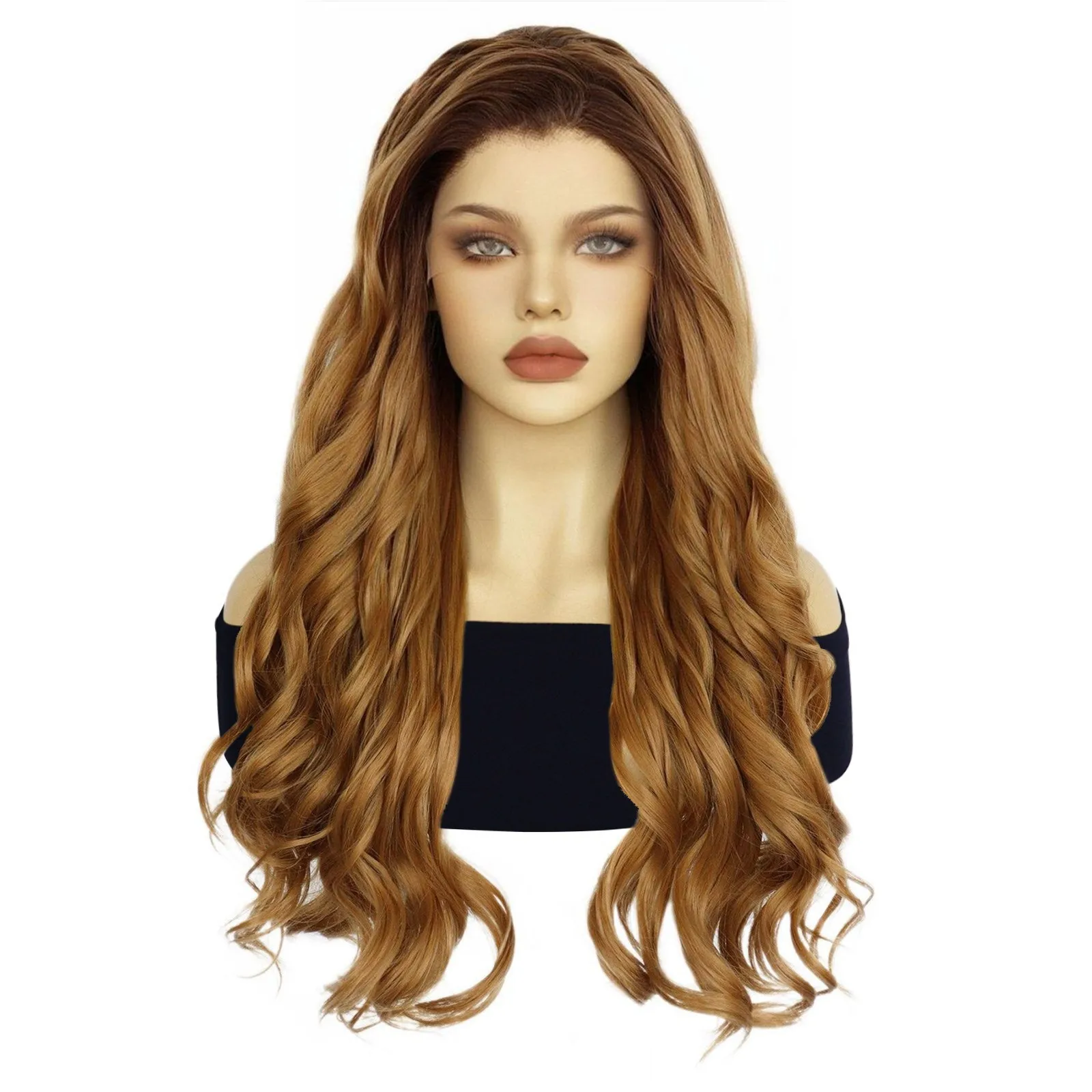 

13*3 синтетические волосы, длинный омбре, коричневый, натуральный объемный волнистый парик спереди, классический модный парик шнурка для женщин, нарядный парик