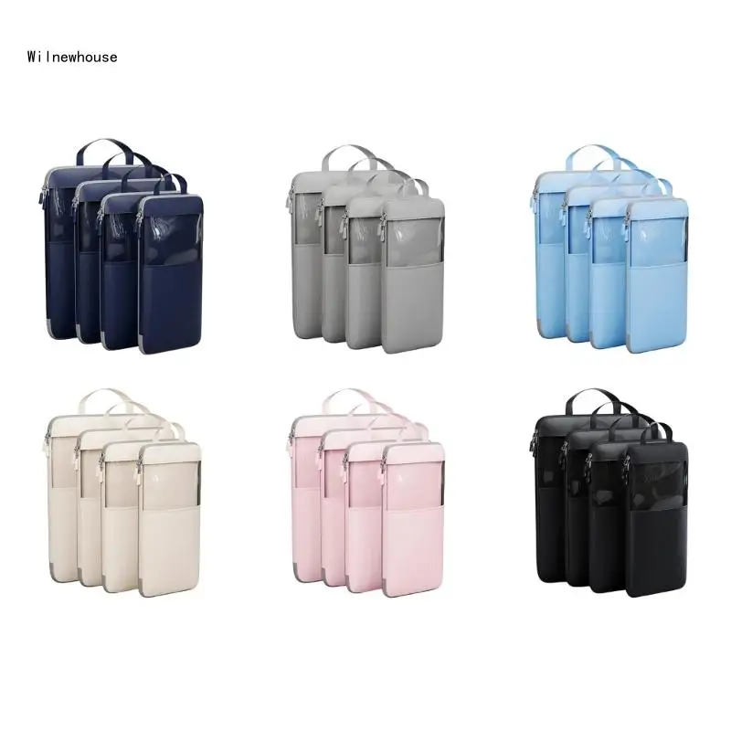 

4Pcs Luggage Organizers Portable Travel Compression Bag Compression Packing Cubes Set for Backpacks and Suitcases Dropship