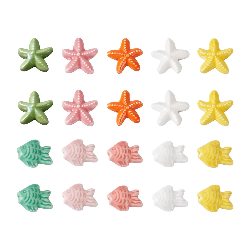 

20Pcs Handmade Ceramic Fish Starfish Beads Porcelain pendants Loose Spacer Charms For Bracelet Necklace DIY Jewelry Making