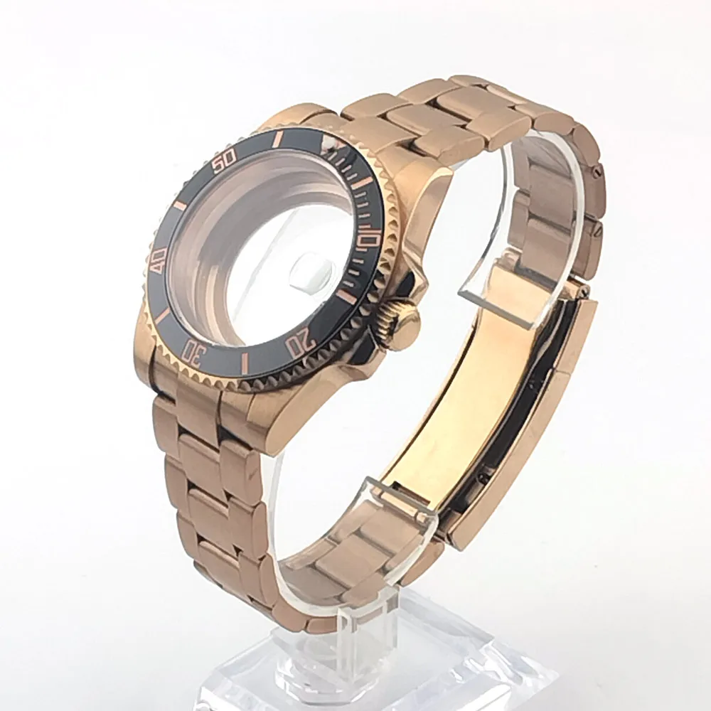 40.5 مللي متر حافظة ساعة ميكانيكية تناسب NH35 NH36 حركة الياقوت عدسة الفرعية وردة من الستانليس ستيل الذهب حافظة ساعة أجزاء اكسسوارات #5