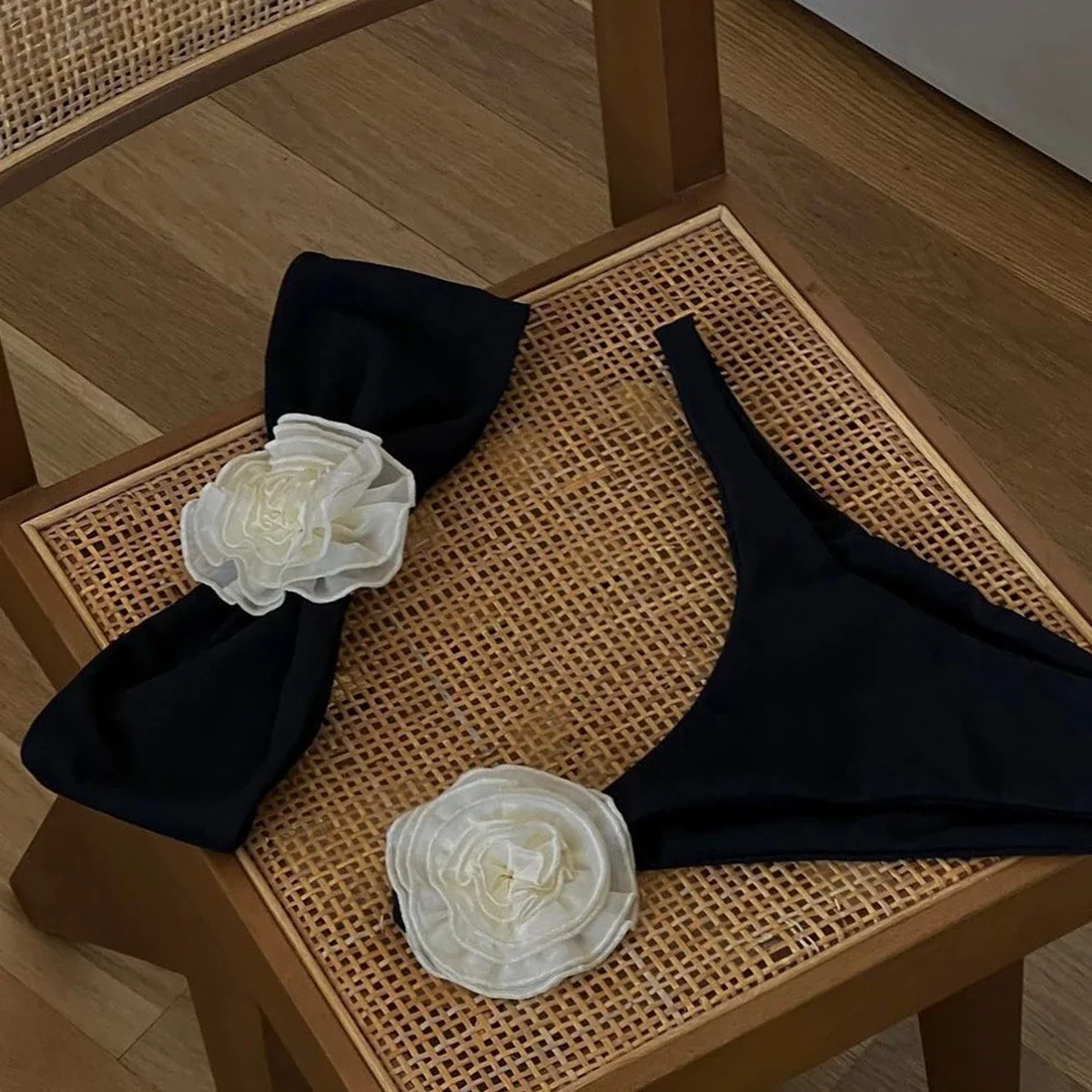 Conjunto de biquíni floral sexy em bandeau feminino, maiô de cintura alta, moda praia feminina, micro roupa de banho, 2022