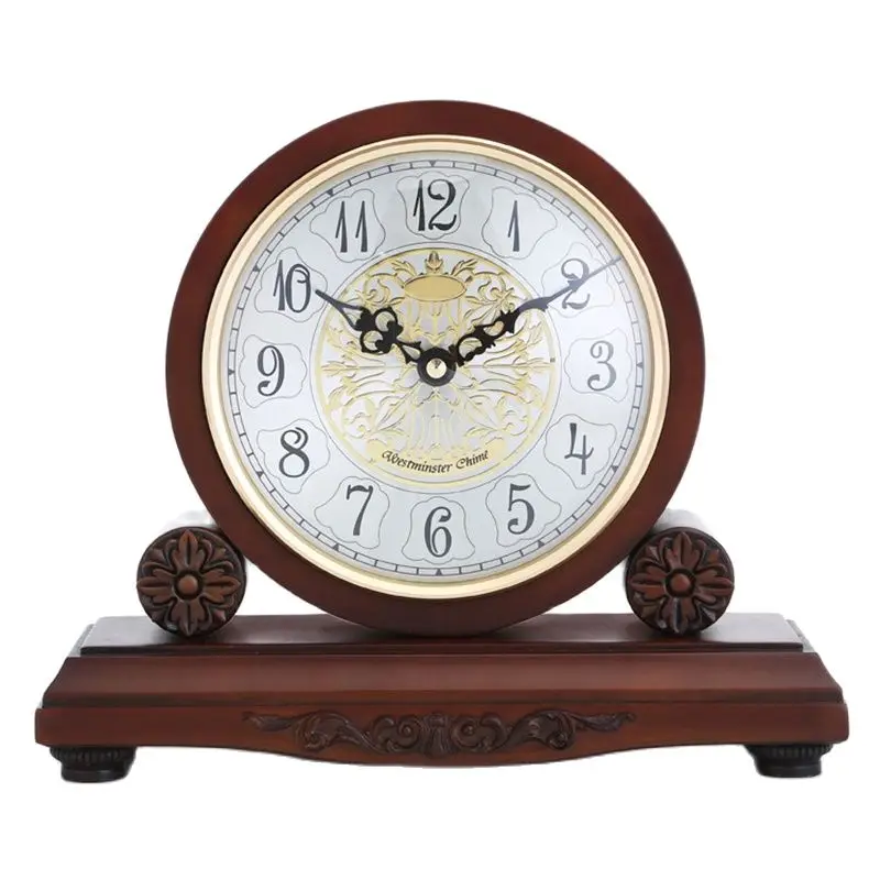 Wooden Mantel Clock for Living Room Decoration - Silent, With Chiming, Battery Operated Mantle Clock for Fireplace, Office, Desk