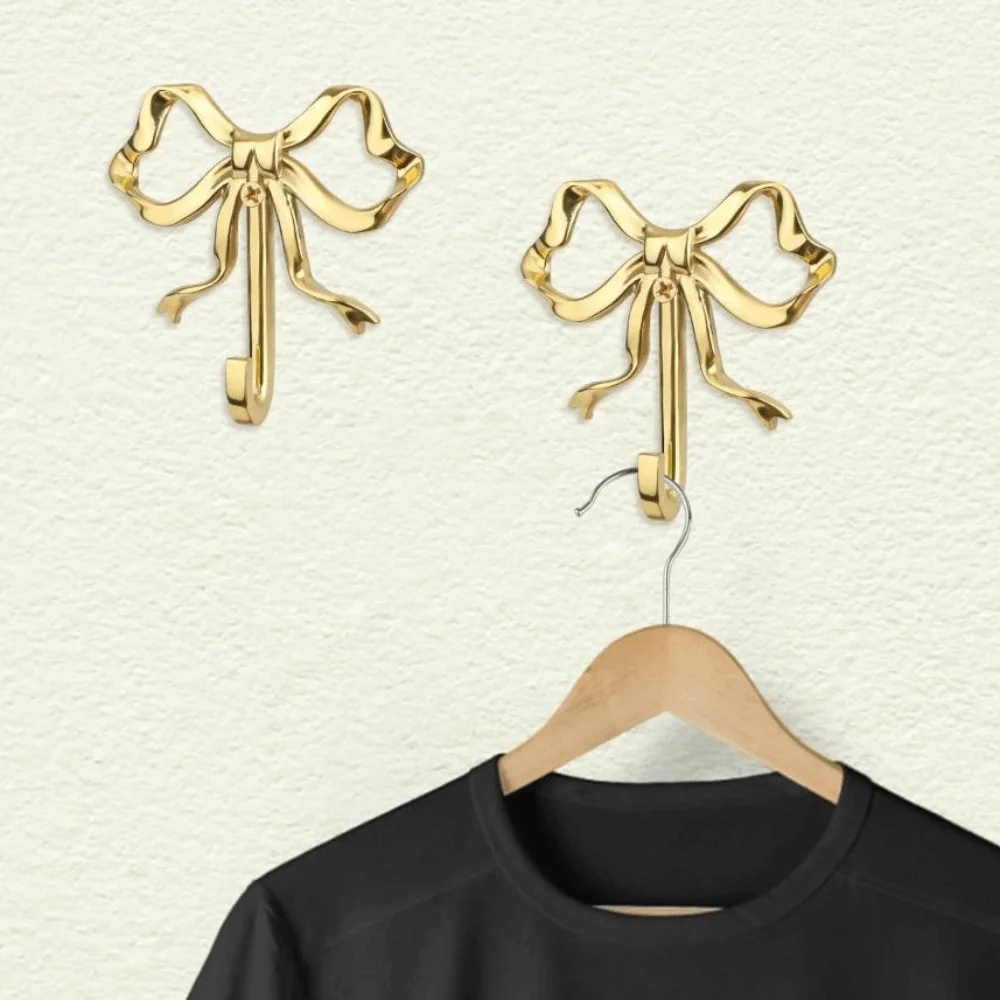 Vintage Nordic Style Bow Knot Wall Hook Alloy Single Hook Gold Bow Hook Functional Heavy Duty Antique Gold Hook Entryway